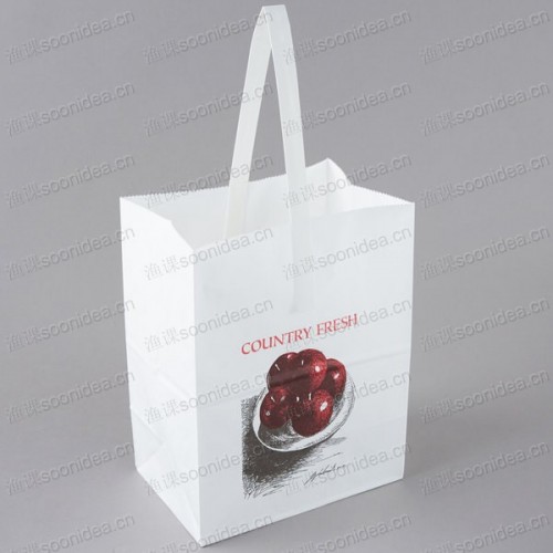 White Kraft Paper Produce Customizable Market Stand Bag with Handle