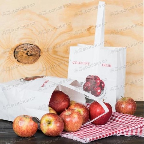 Apple White Kraft Paper Produce Market Stand Bag with Handle